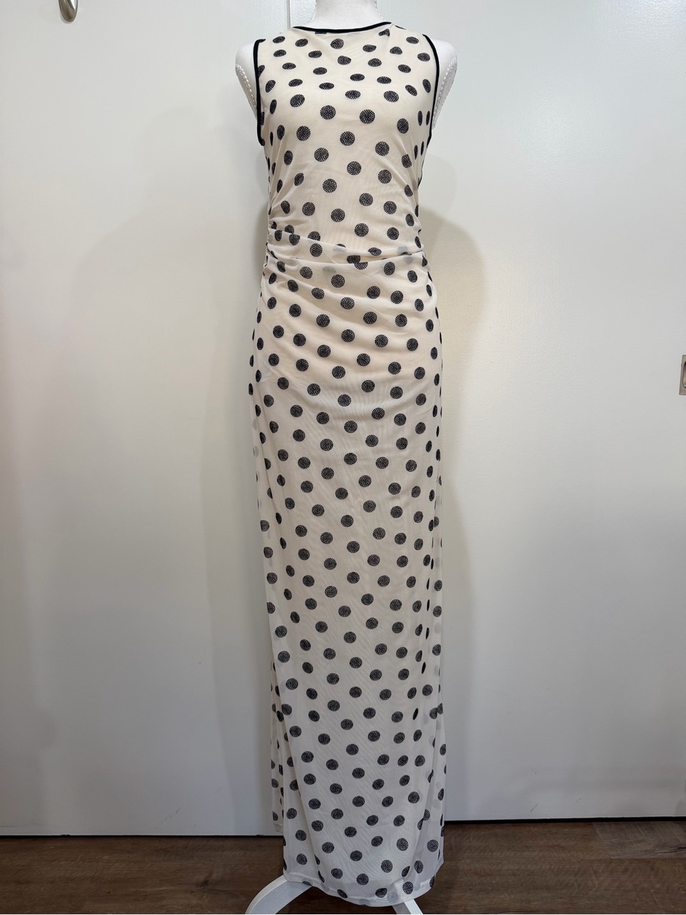 Mango Cream Dress with Black Polka Dots